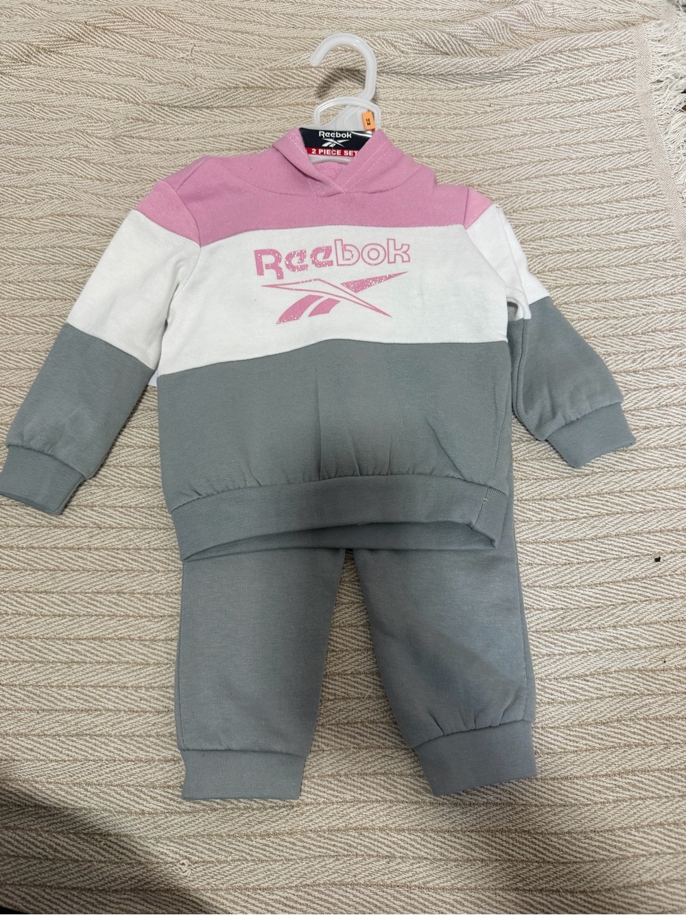 Reebok Pink White Gray Kids Sweatshirt & Joggers Set